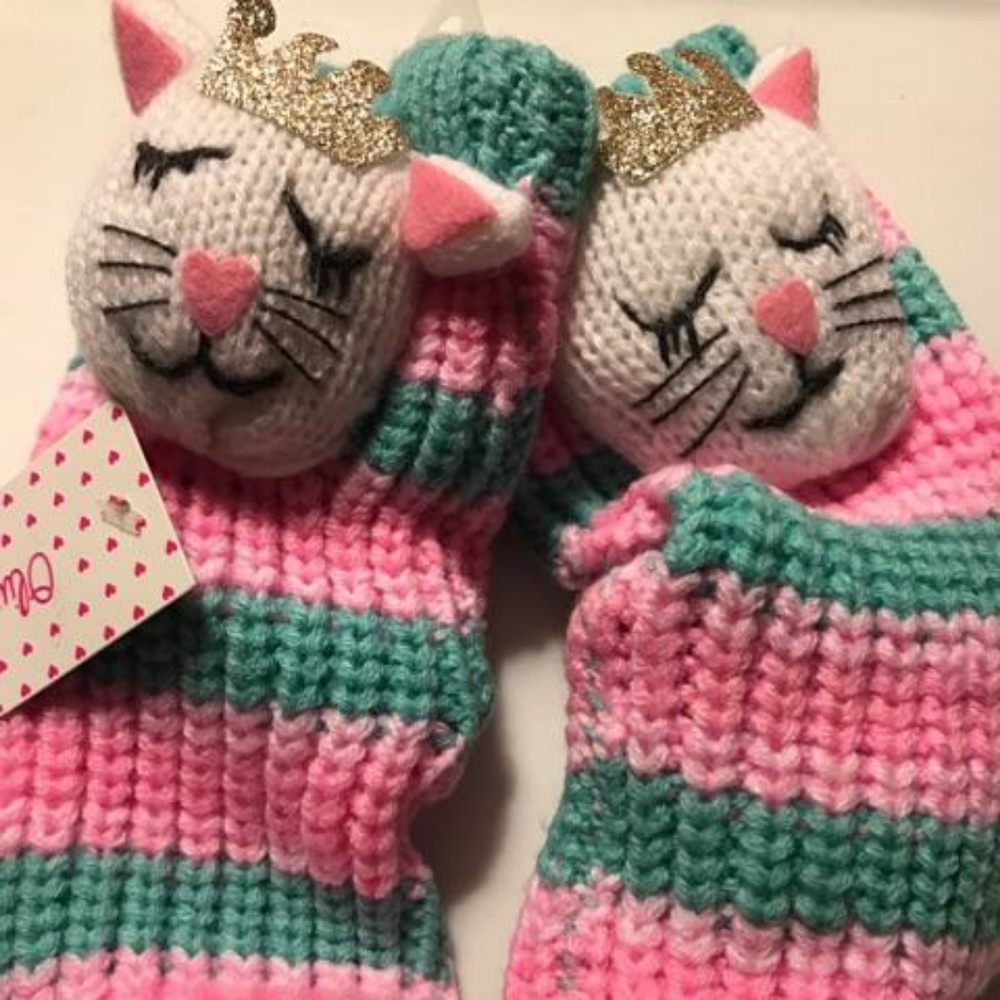 Girls Non Skid Knit Kitten Slipper Socks